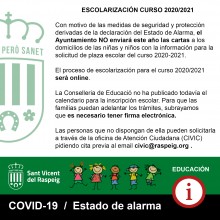 Educación informa que el proceso de escolarización para el curso 2020/2021 será telemático