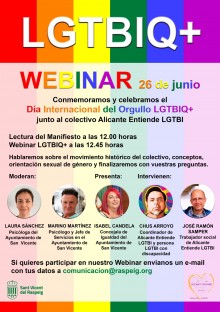 El Ayuntamiento de San Vicente organiza un webinar con motivo del Día Internacional del Orgullo LGTBIQ+