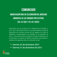 El mercado de los sábados cambia sus días durante los festivos navideños del 25 de diciembre y 1 de enero