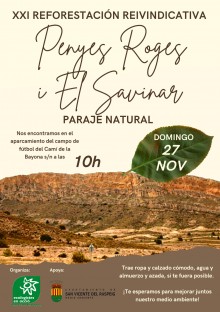 La Concejalía de Medio Ambiente y Ecologistes en Acció organizan una reforestación en la zona de Penyes Roges y el Sabinar este domingo 27 de noviembre