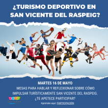 Turismo convoca a la ciudadanía el 16 de mayo a mesas de debate para responder a la pregunta ¿Turismo deportivo en San Vicente del Raspeig?